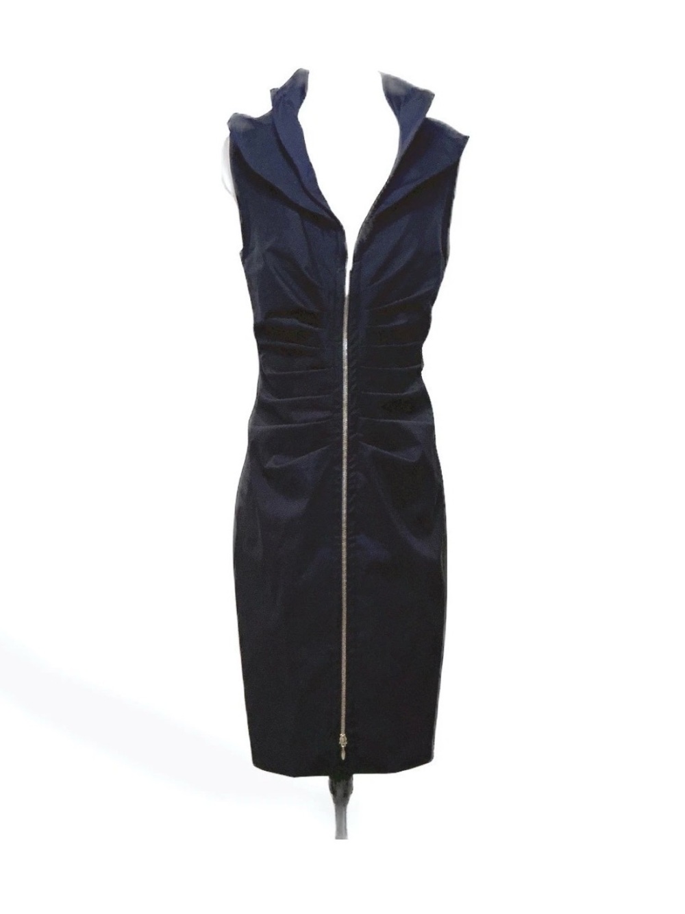 JOSEP RIBKROFF Navy Blue Zip Front Ruched Sheath Dress 20261 Size 12